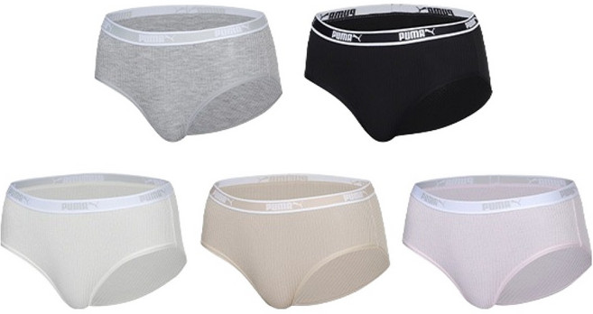 푸마바디웨어 빅사이즈 포함 여성용 실키 터치 골지스판 팬티 5종 세트