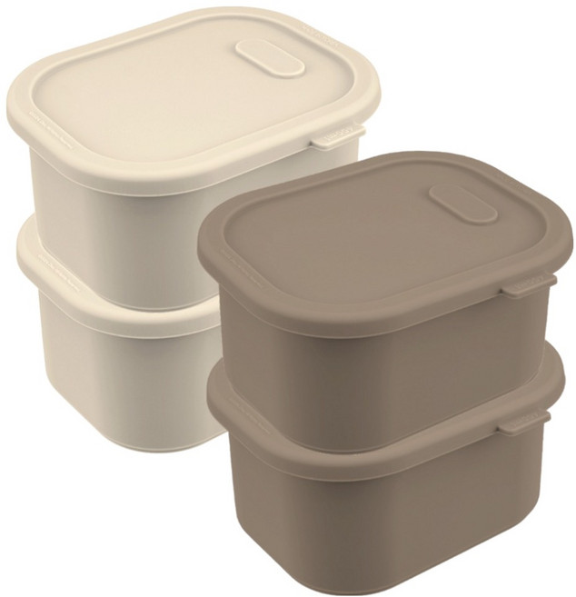 디아르 플래티넘 실리콘 밀폐 냉동밥 돌체 보관용기 세트, 1세트, 아이보리 400ml 2p + 샌드베이지 400ml 2p