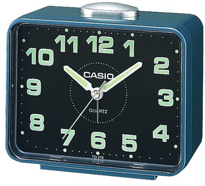 CASIO 卡西歐 方形指針鬧鐘 TQ-218-2D, 藍框黑面