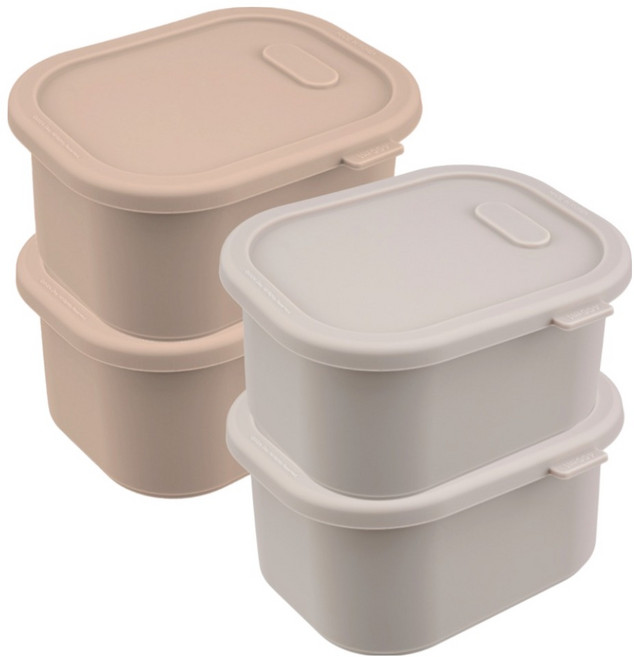 디아르 플래티넘 실리콘 돌체 밀폐 냉동밥 보관용기 2종 x 2p 세트, 1세트, 핑크베이지 400ml 2p + 오트밀베이지 400ml 2p