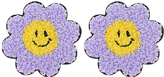 동대문단추왕 열접착식 자수 와펜 패치 보슬이스마일 꽃, 퍼플, 2개