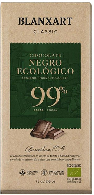 블랑사르트 유기농 다크 99% 빈투바 초콜릿, 1개, 75g