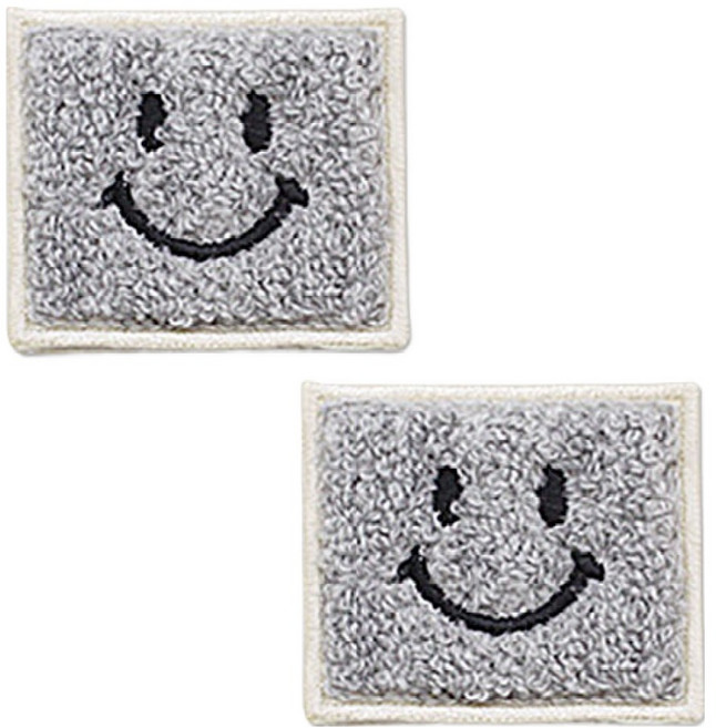 동대문단추왕 열접착식 자수 와펜 패치 보슬이 네모 스마일, 그레이, 2개