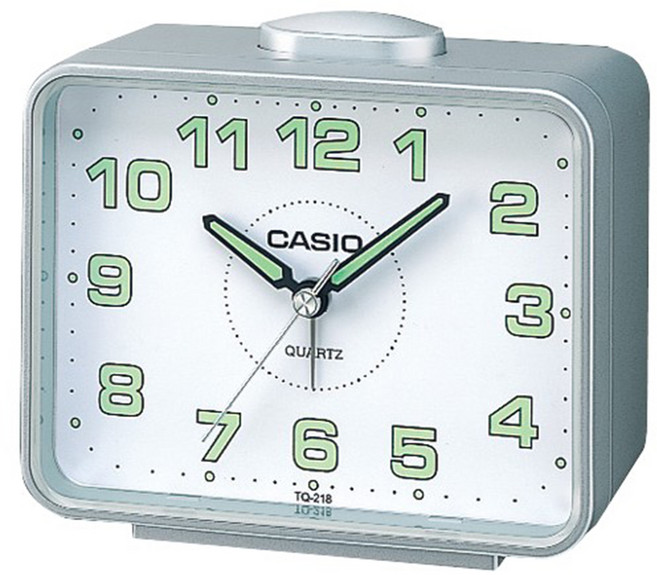 CASIO 卡西歐 方形指針鬧鐘 TQ-218-8DF, 銀框白面