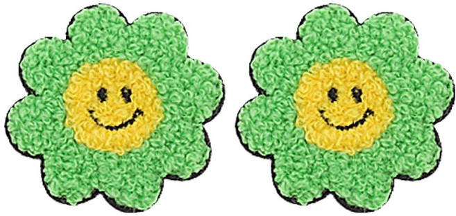 동대문단추왕 열접착식 자수 와펜 패치 보슬이스마일 꽃, 라이트그린, 2개
