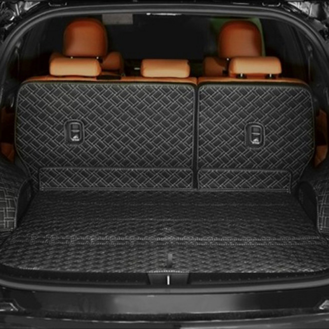 디테일링 우븐블럭 프리미엄 풀커버 트렁크매트 + 킥매트 + 가죽보호제 세트, 블랙 + 그레이, EV9 MV 6인승 3열 자동폴딩(스위블/릴렉션)
