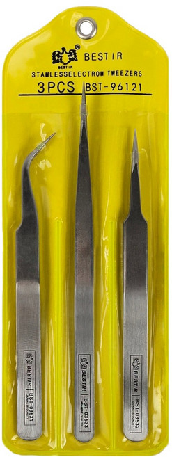 BESTIR 다용도 정밀 핀셋 3종 세트 BST-96121, 실버, 1세트