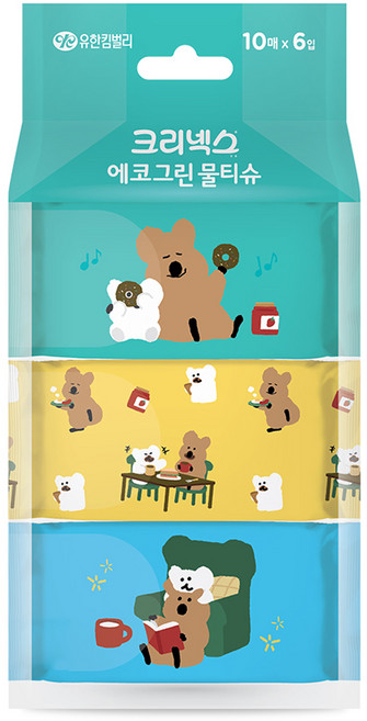 크리넥스 에코그린 쁘띠 다이노탱 물티슈 휴대형, 50g, 10매, 6개