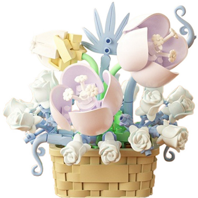 홈플로우 홈인테리 나노 블럭 러블리 빅 플라워 꽃 바구니 미니어쳐 DIY 키트, 07 블루 페어리, 1개