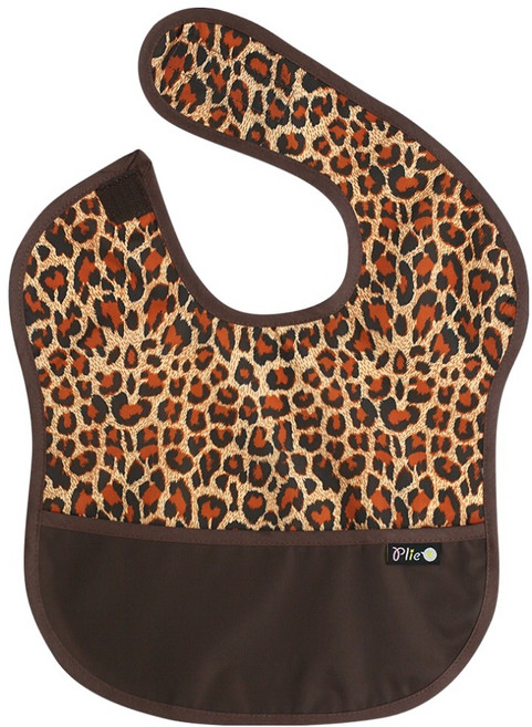plie 幼兒用防水配色副食品圍兜, 1個, 棕色豹紋款