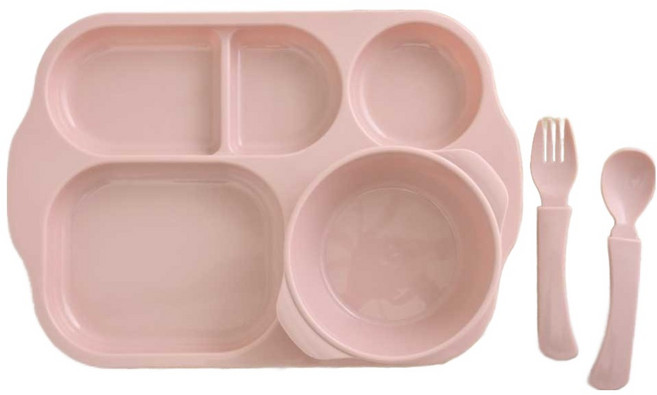 팬톤홈퍼니싱 CMYK 유아용 이유식 유치원 그릇 용기 식판세트, 인디핑크, 5구 식판 + 스낵볼 + 숟가락 + 포크, 1세트