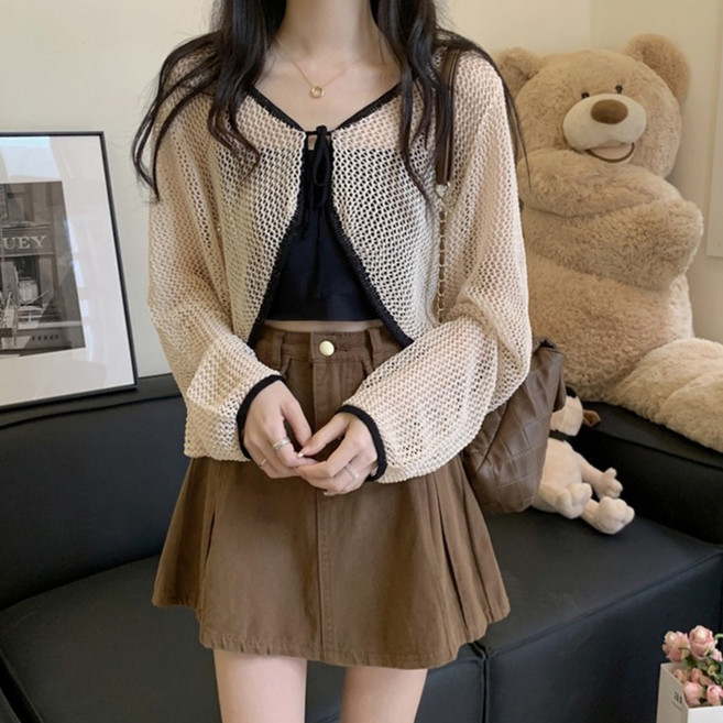 Goodif 女款寬鬆網眼日常層次感針織開襟衫