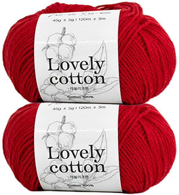 yarna 러블리코튼뜨개실 45g, 531 레드, 2개
