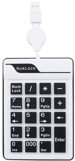 컴스 키패드 USB 자동감김 19key 저소음 숫자 키패드, BT540