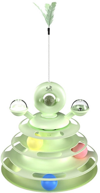 딩동펫 고양이 깃털 4단 캣닢 트랙볼 장난감, 그린, 1개