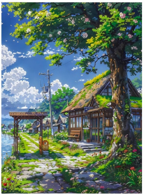 프레임키 지브리 애니배경 DIY 용품 일체 세트 30 x 40 cm, 파랑1, 1세트