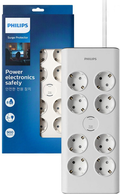 필립스 서지 프로텍트 멀티탭 8구 SPN7080WA/61, 2m, 화이트, 1개