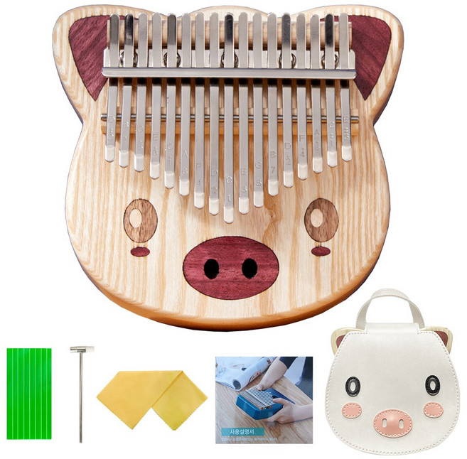 바이라 아기돼지 애시우드 통원목 17음계 칼림바 + 전용케이스 세트 BKH00, 단품
