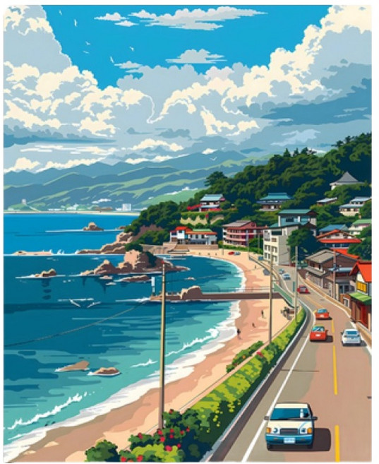 프레임키 지브리 애니배경 DIY 용품 일체 세트 30 x 40 cm, 바다1, 1세트