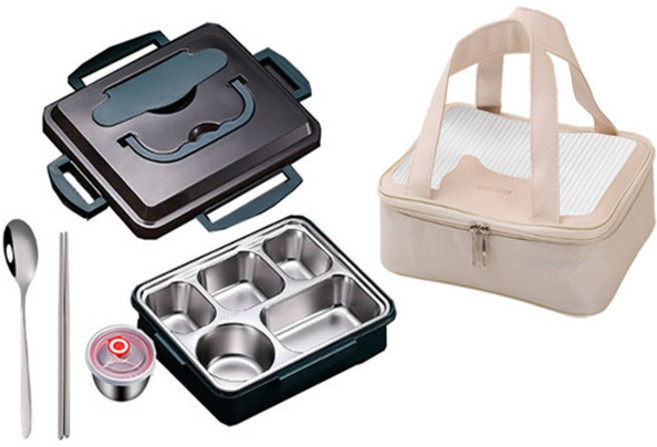 힙앤바디 304스테인리스 도시락 가방 세트, 블루, 1세트