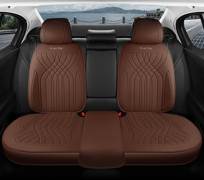 리버폭스 2025년형 럭셔리 풀커버 타공 뒷자석 가죽 차량용방석 + 등커버 세트, 브라운, 1세트