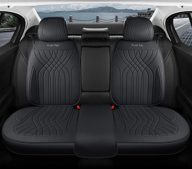 리버폭스 2025년형 럭셔리 풀커버 타공 뒷자석 가죽 차량용방석 + 등커버 세트, 블랙, 1개