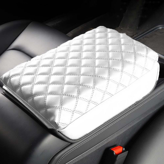 크로니클 프리미엄 퀼팅 콘솔 수납 쿠션 커버 팔걸이 쿠션 일반형 테슬라 모델Y, 화이트, 1개