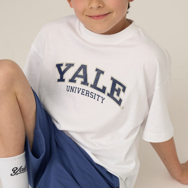예일키즈 아동용 통기성 예일 로고 하프 슬리브 면 티셔츠 YJCCHSE23290