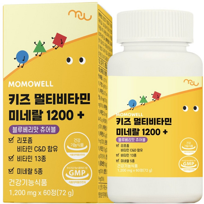 모모웰 키즈 멀티비타민 미네랄 1200+ 블루베리맛 츄어블 72g, 1개, 60정