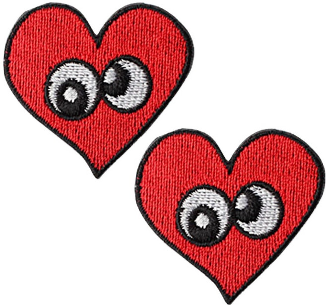 동대문단추왕 열접착식 미니 자수 하트몬스터 와펜 패치, 레드, 2개