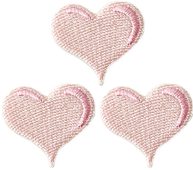 동대문단추왕 열접착식 미니 자수 납작이하트 소 와펜 패치, 연핑크, 3개