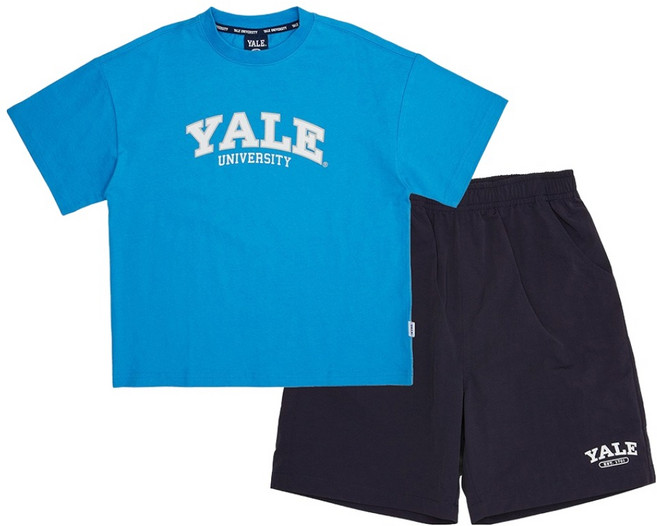 예일키즈 남아용 로고 면 반팔 티셔츠 + 우븐팬츠 세트 YJCCSUE23288