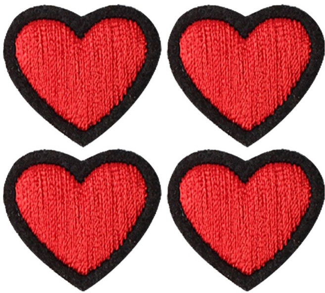 동대문단추왕 열접착식 미니 자수 하트S 와펜 패치, 레드, 4개