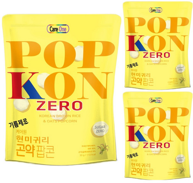 케어원 기름제로 현미 귀리곤약 팝콘, 30g, 3개