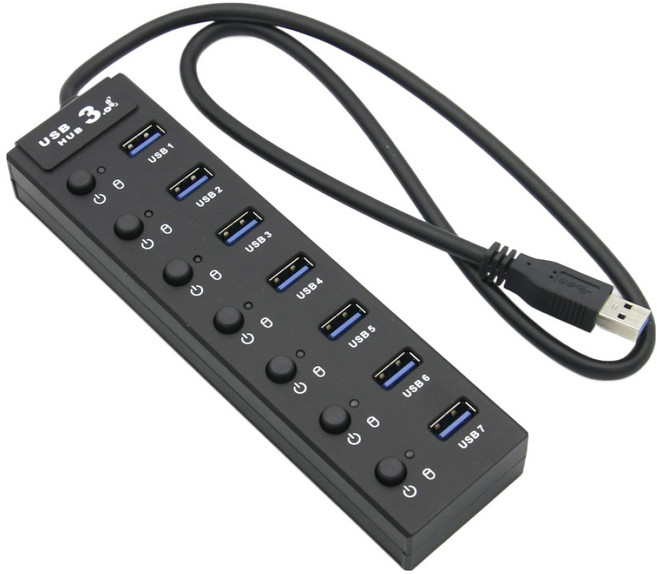 컴스 USB 허브 3.0 7포트 무전원 개별 스위치 BT413 60cm, 1개