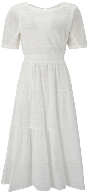 VISIT IN NEW YORK 女款方領腰部鬆緊帶短袖長版連身裙 VA6OP17, IVORY 22
