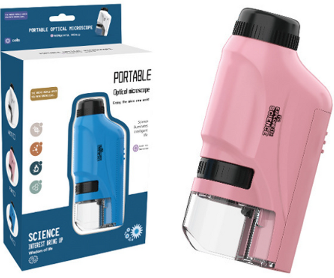 노베라나 휴대용 미니 현미경 자연관찰 120배율 핑크, 1개