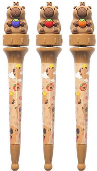 카피바라 스핀 볼펜 0.7mm 3종 세트, 혼합색상, 1세트