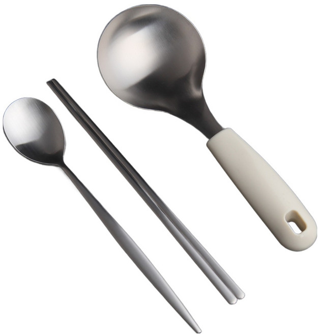 인스푼 국산 304 스텐 서빙 앞접시 요리국자 + 숟가락 + 젓가락 세트, 아이보리, 1세트