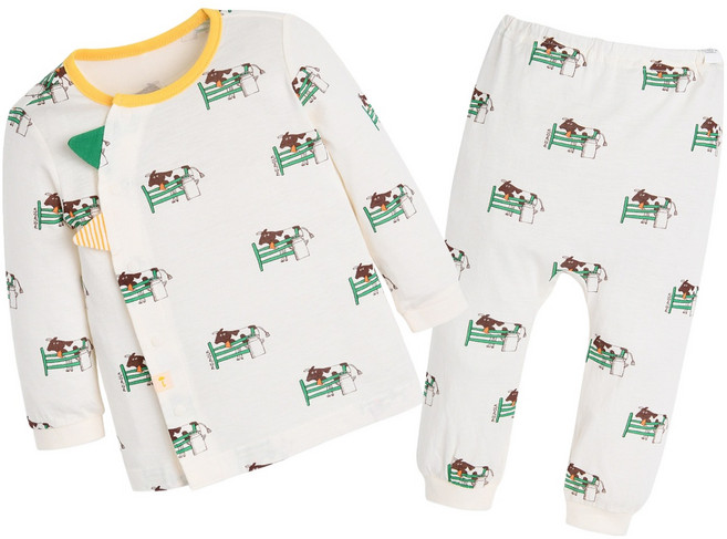 모이몰른 아동용 카우 밤부 싱글 긴팔 상하의 세트 M242NNN37P