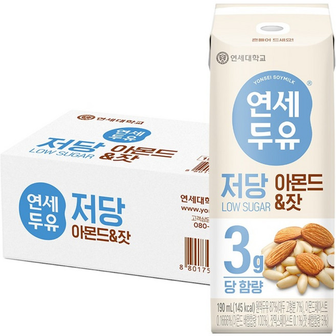 연세두유 저당 아몬드 잣 두유, 190ml, 24개