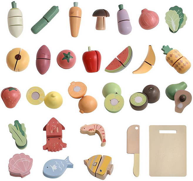 Fiesta 木製蔬果切切樂28件組, 1組, 混合顏色