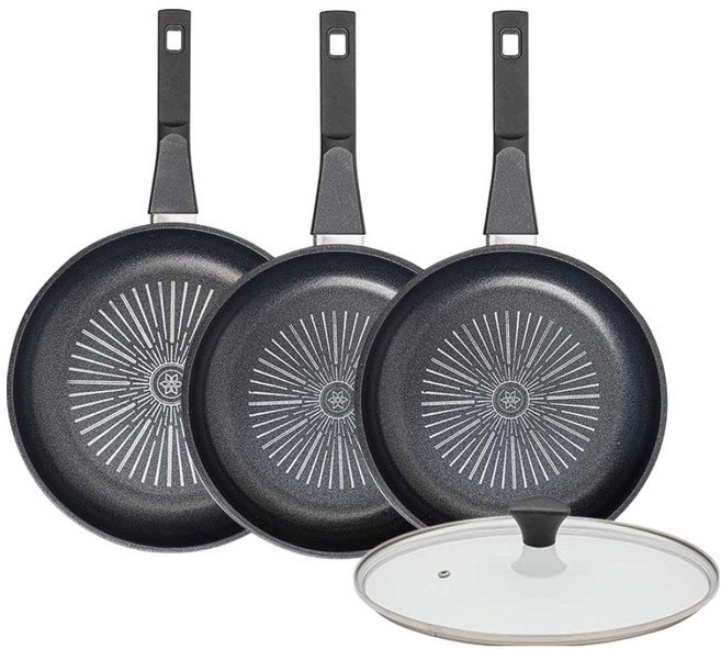 인터쿡 클래식 후라이팬 세트 3개, 블랙, 1세트, 후라이팬 28cm(1P) + 후라이팬 24cm(2P) + 유리뚜껑(1P)