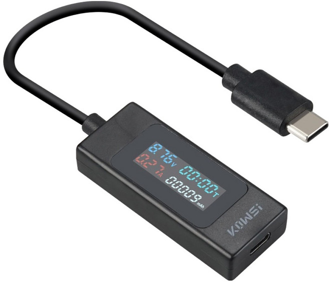 코우시 Coms C타입 테스터기 전류 전압 충전용량 시간 측정 테스트 IH727, 블랙, 1개, 15cm