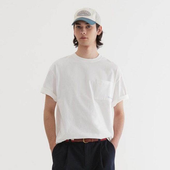 커버낫 남녀공용 베이직 포켓 면 티셔츠