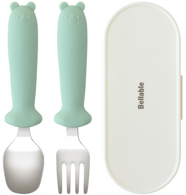벨라블 고미 실리콘 스테인리스 식기세트, 올리브, 스푼 + 포크 + 케이스, 1세트