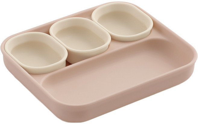 탁가온 123 실리콘 토핑볼 3구 + 토핑볼 뚜껑 + 식판 세트, 베이지핑크(식판), 아이보리(토핑볼), 1세트