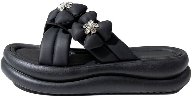 토퍼스 여성용 엑스 통굽 보석 리본 슬리퍼 4cm