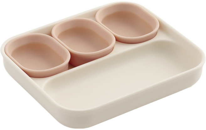 탁가온 123 실리콘 토핑볼 3구 + 토핑볼 뚜껑 + 식판 세트, 아이보리(식판), 베이지핑크(토핑볼), 1세트