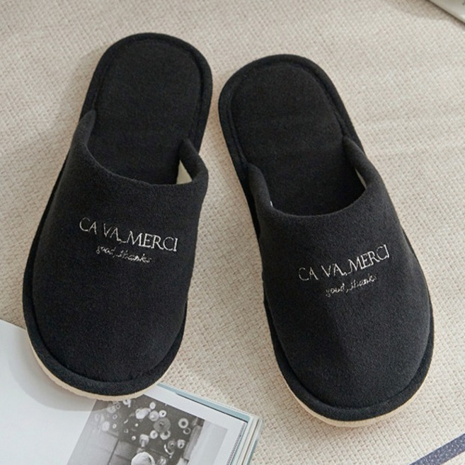 데코뷰 여성용 호텔 타이포 실내화, 블랙, 1개